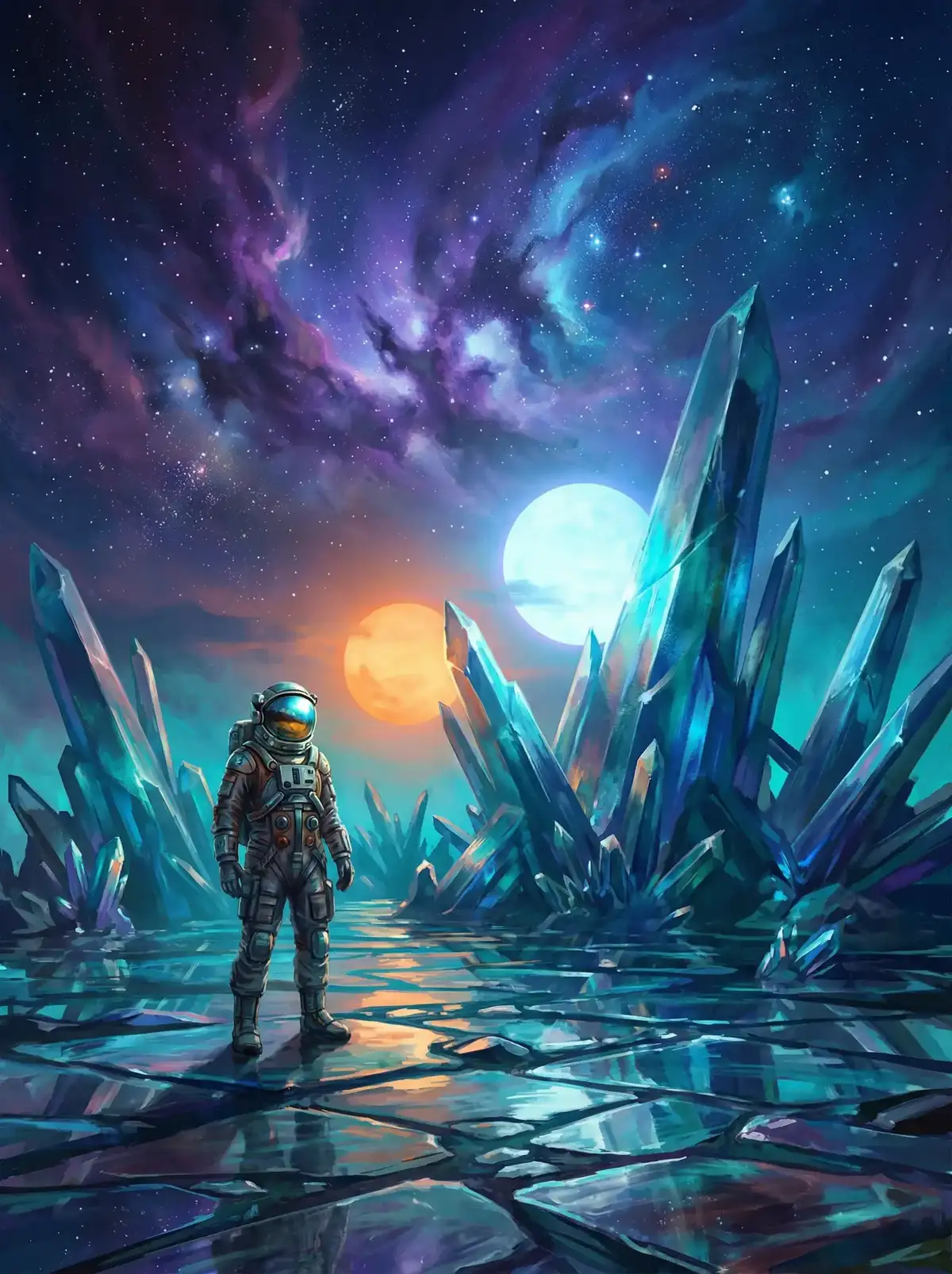 五一吃瓜 - 异星探索者在结晶星球表面行走